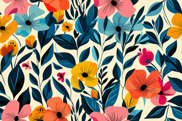 colorful floral leaves pattern on neutral background seamless fabric design vibrant wallpaper
