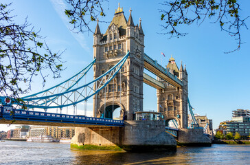 famous tower bridge over thames river, london, uk