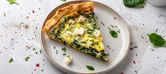 Wall Mural - Vegetarian Quiche with Spinach and Feta Cheese