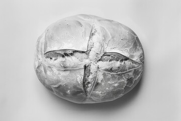 Wall Mural - A white bread loaf with a cross shape on it. The bread is sliced and ready to be eaten