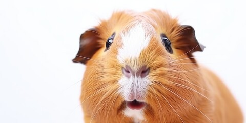 Wall Mural - A small brown and white animal with a pink nose and a pink tongue sticking out. The animal is looking at the camera with a curious expression