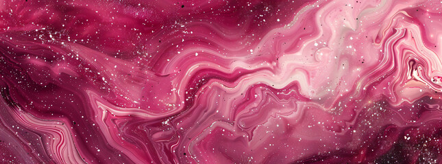 Poster - 
A beautiful abstract background of pink and red marble texture with glittery swirling patterns and splashes of color. It is a beautiful pattern of marble and glitter. 