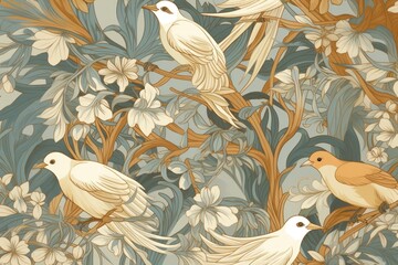 Wall Mural - Birds art wallpaper pattern.