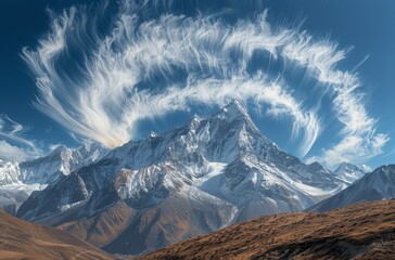 Poster - Majestic Mountain Peak With Swirling Clouds in the Himalayas