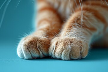 Ginger Kitten Front Legs Close-up Against Blue Background