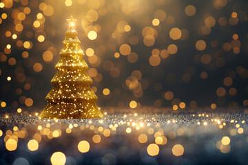 Wall Mural - gold Christmas tree on dark background. Christmas and New Year holidays concept