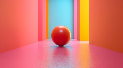 Sticker - A red ball is sitting in the middle of a room with colorful walls