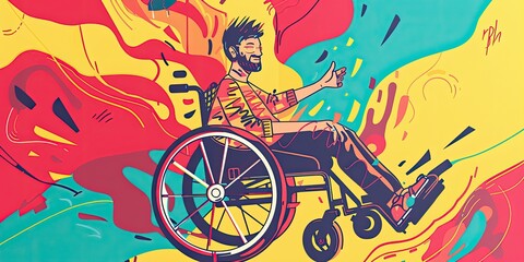 Wall Mural - Vibrant Abstract Art of Wheelchair User