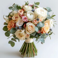 Poster - Wedding bouquet on white background. Generative AI.