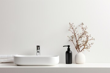 Wall Mural - Scandinavian interior design of a bathroom plant white sink.