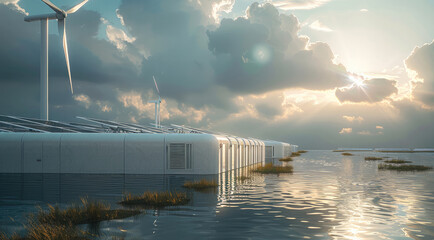 Poster - A cells energy storage systems. solar cell, windmill. Generative AI.