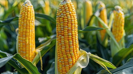 Poster - Agriculture corn field with sweet corn seeds, of free space for your texts and branding.  