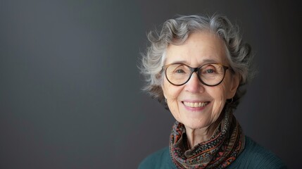 Canvas Print - An older woman with gray hair and glasses smiles at the camera.