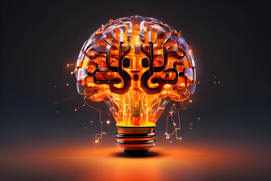Brain data creatively visualized within a light bulb, symbolizing the fusion of technology and smart robotics in artificial intelligence.