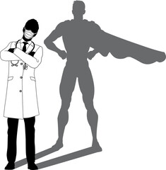 Wall Mural - Superhero Doctor With Super Hero Shadow Silhouette