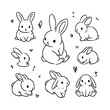 © Md Masud Rana - Cute bunny rabbit outline sketch vector illustration. Minimal bunny line art doodle in different poses.