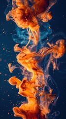 Poster - Abstract liquid forms in bright orange against a dark blue background, highlighting fluid movement and striking color contrast.