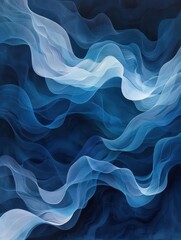 Poster - Abstract waves in shades of blue on a dark grey background, focusing on fluid motion and dynamic forms