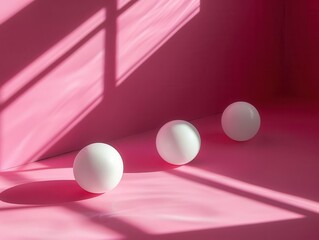 Poster - Minimalist white objects casting shadows on a vibrant magenta background, adding depth and dimension to the play of light and form.