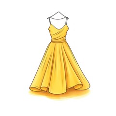 Wall Mural - Yellow dress fashion gown white background.