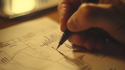 Leinwandbilder - A close-up of a hand drawing a bar graph on a piece of paper, illustrating data analysis.