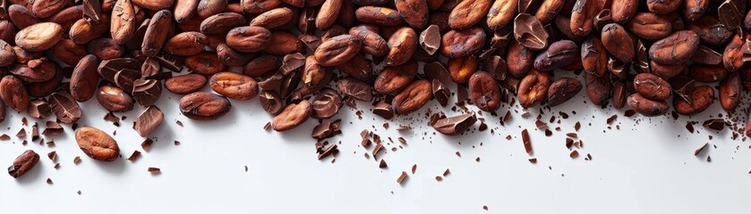 Wall Mural - A close up of chocolate chips on a white background