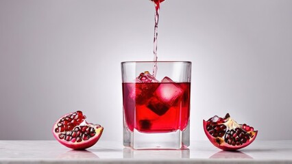 Wall Mural - Elegant Gin Pour Over Ice with Pomegranate Garnish