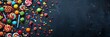 © Otseira - Birthday concept. Colorful assorted sweet candies on background, banner, top view