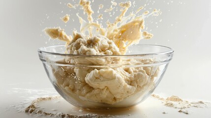 Wall Mural - A bowl of dough is being mixed and the dough is splashing out of the bowl