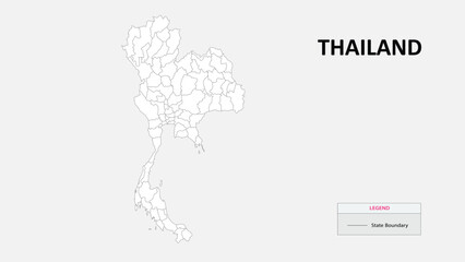 Poster - Thailand Map. State map of Thailand. Administrative map of Thailand with States names in outline.