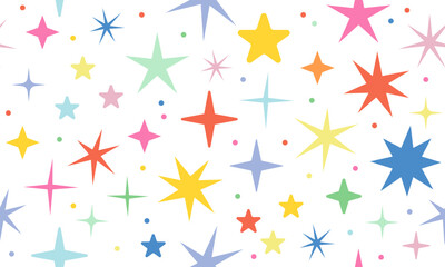seamless pattern with stars and sparks. christmas, birthday design in vibrant colors on a light back