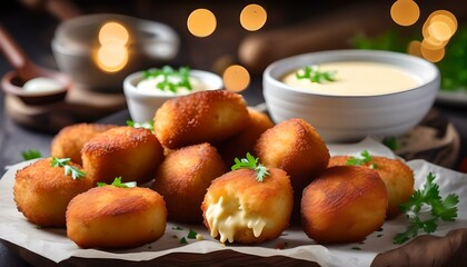 Wall Mural - Homemade potato croquettes with mayonnaise
