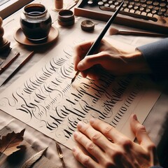 134 133. Calligrapher practicing copperplate calligraphy strokes