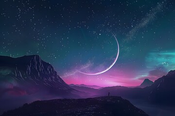 Wall Mural - beautiful night view with stars and moon