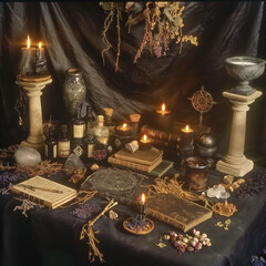 Wall Mural - Halloween, books, candles, ritual, mysticism, magic, ai generative	
