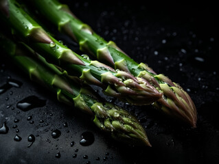 Wall Mural - A bunch of green asparagus with droplets of water on them. Concept of freshness and natural beauty