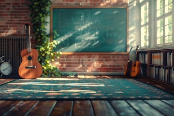 Wall Mural - Back to music school concept. Music lesson school education concept