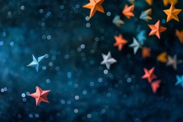 Wall Mural - Origami stars floating in a dark sky, symbolizing dreams and creative aspirations reaching for the stars. 
