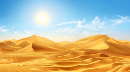 desert landscape with sand dunes and the sun
