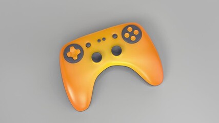 Wall Mural - Orange wireless game controller on a shiny grey background