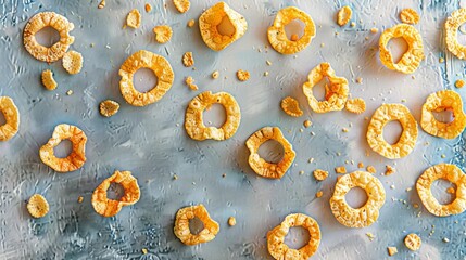 Wall Mural - Crunchy corn flakes rings on light background 