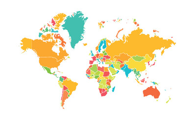  Map of world isolated modern colorful style. for website layouts, background, education, precise, customizable, Travel worldwide, map silhouette backdrop, earth geography, political, reports.