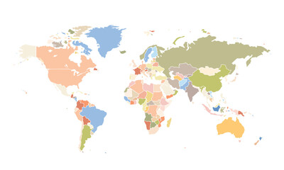  Map of world isolated modern colorful style. for website layouts, background, education, precise, customizable, Travel worldwide, map silhouette backdrop, earth geography, political, reports.