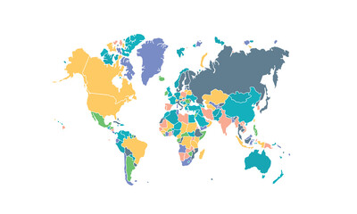  Map of world isolated modern colorful style. for website layouts, background, education, precise, customizable, Travel worldwide, map silhouette backdrop, earth geography, political, reports.