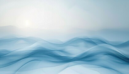 Wall Mural - a depiction of a calm sea with gentle waves and a soft, glowing light in the background. The water is a deep blue color, and the waves are small and regular.