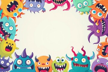 Sticker - Heads of different Halloween monsters on a plain light background. Postcard, illustration for the autumn holiday Halloween. Scary funny heroes monsters