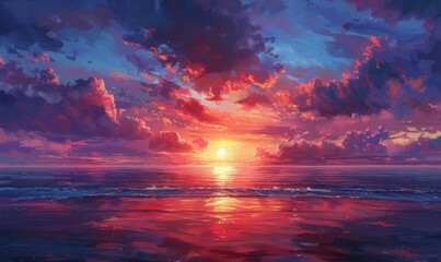 A vibrant summer sunset over the ocean