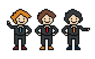 Set of cute pixel cartoon 8bit character business man businessman smart game vector for decoration business 8 bit male career smart character game vector.