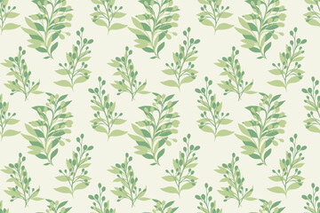 Wall Mural - Green abstract shape branches leaves pattern. Vector hand drawing sketch. Creative tropical floral stems seamless print on a light background. Design for fashion, fabric, wallpaper, textiles