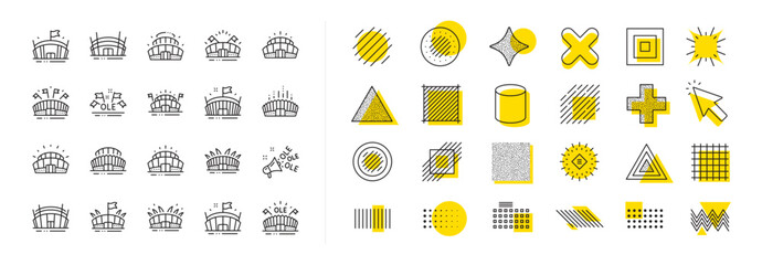 Poster - Ole chant, arena football, championship architecture. Design shape elements. Sports stadium line icons. Arena stadium, sports competition, event flag icons. Vector